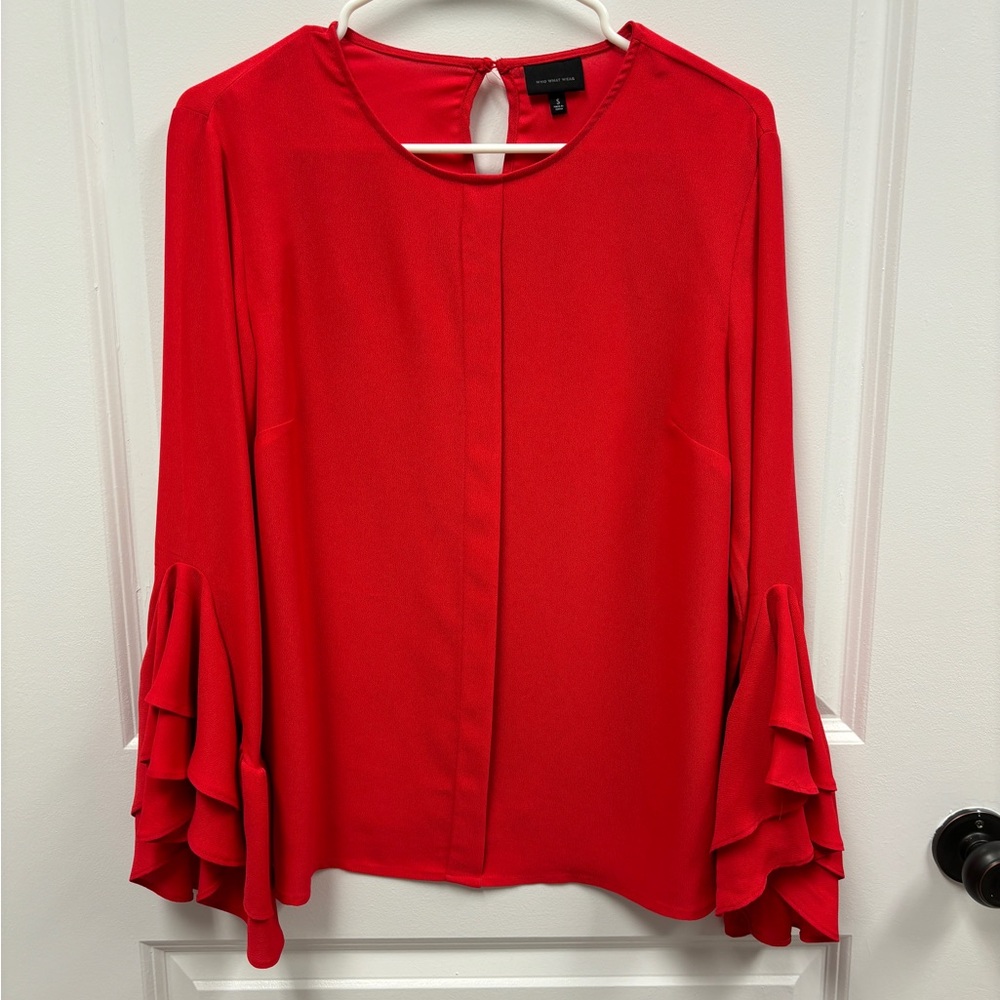 Who What Wear - Red silk blouse; Sz S
